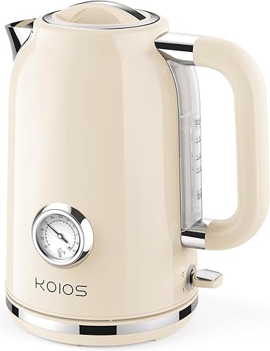 KOIOS - Hervidor de té eléctrico con termómetro, caldera de agua rápida de acero inoxidable sin BPA de 1.7L 1500 W con indicador LED, olla de té