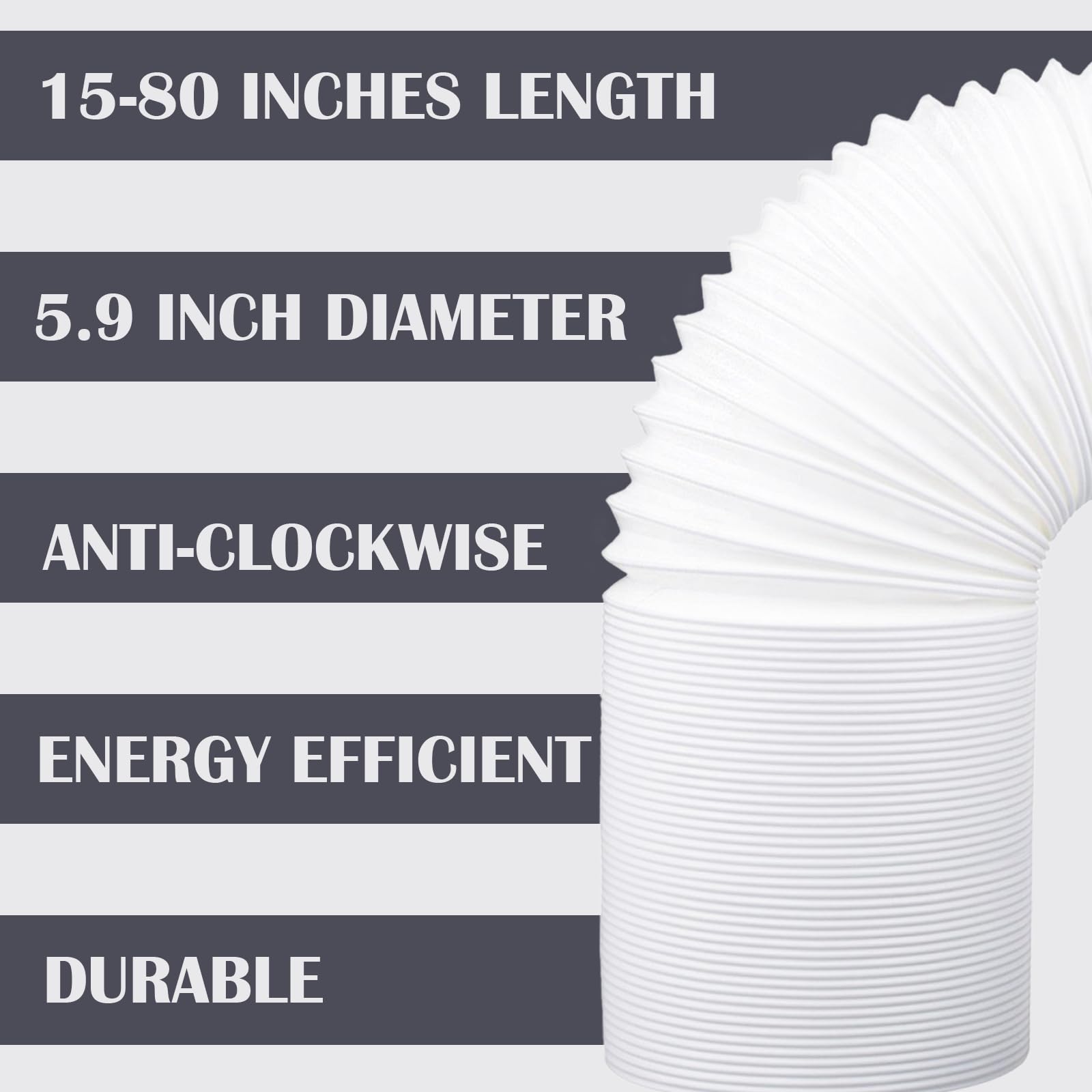 Manguera de aire acondicionado portátil – 5.9 pulgadas de diámetro, rosca en sentido contrario a las agujas del reloj y longitud de hasta 80 pulgadas – Manguera de escape para ventilación de 3