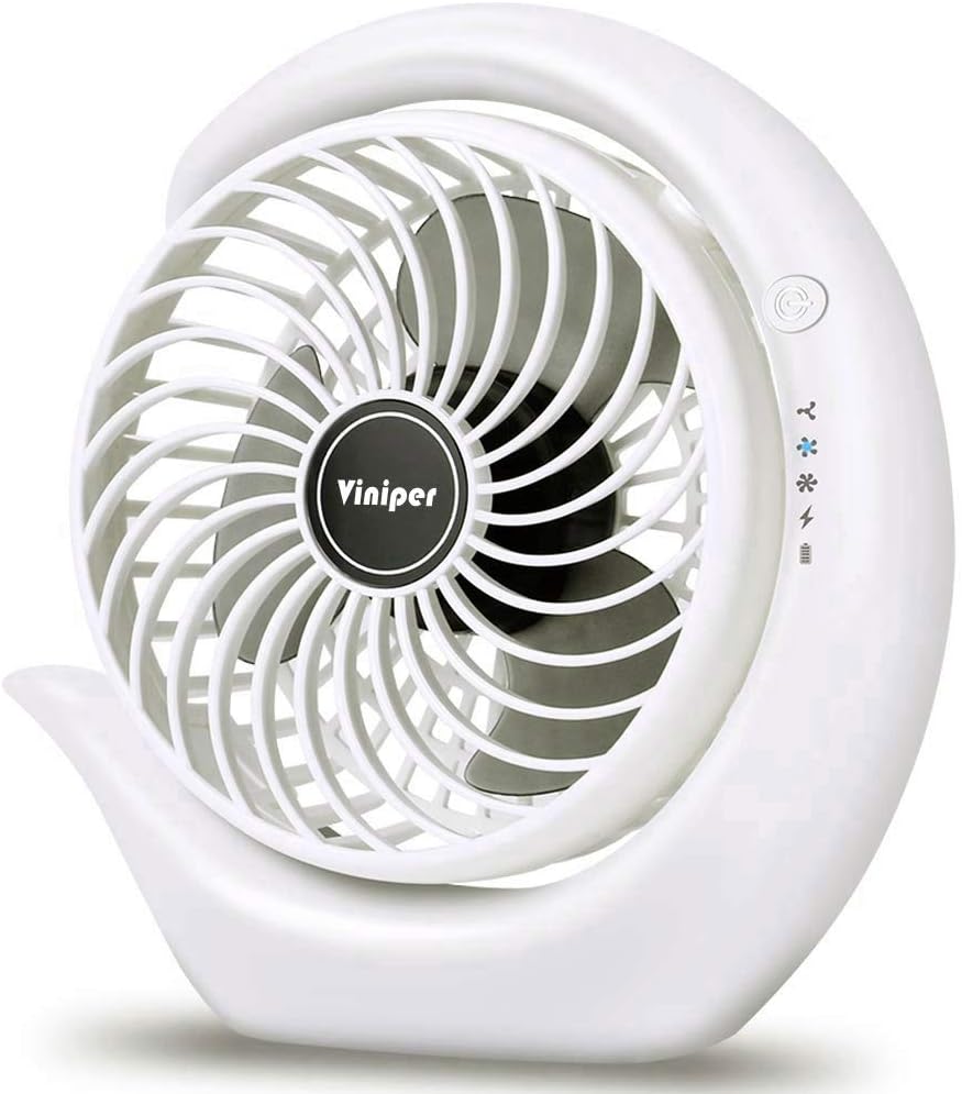 ViniperBattery Operated Fan, Rechargeable Fan : 180° Rotation and 3 Speeds Strong Wind Portable USB Quiet Fan, Optimised Battery & Longer Working Hours, Strong Cooling (6.2 inch, White)