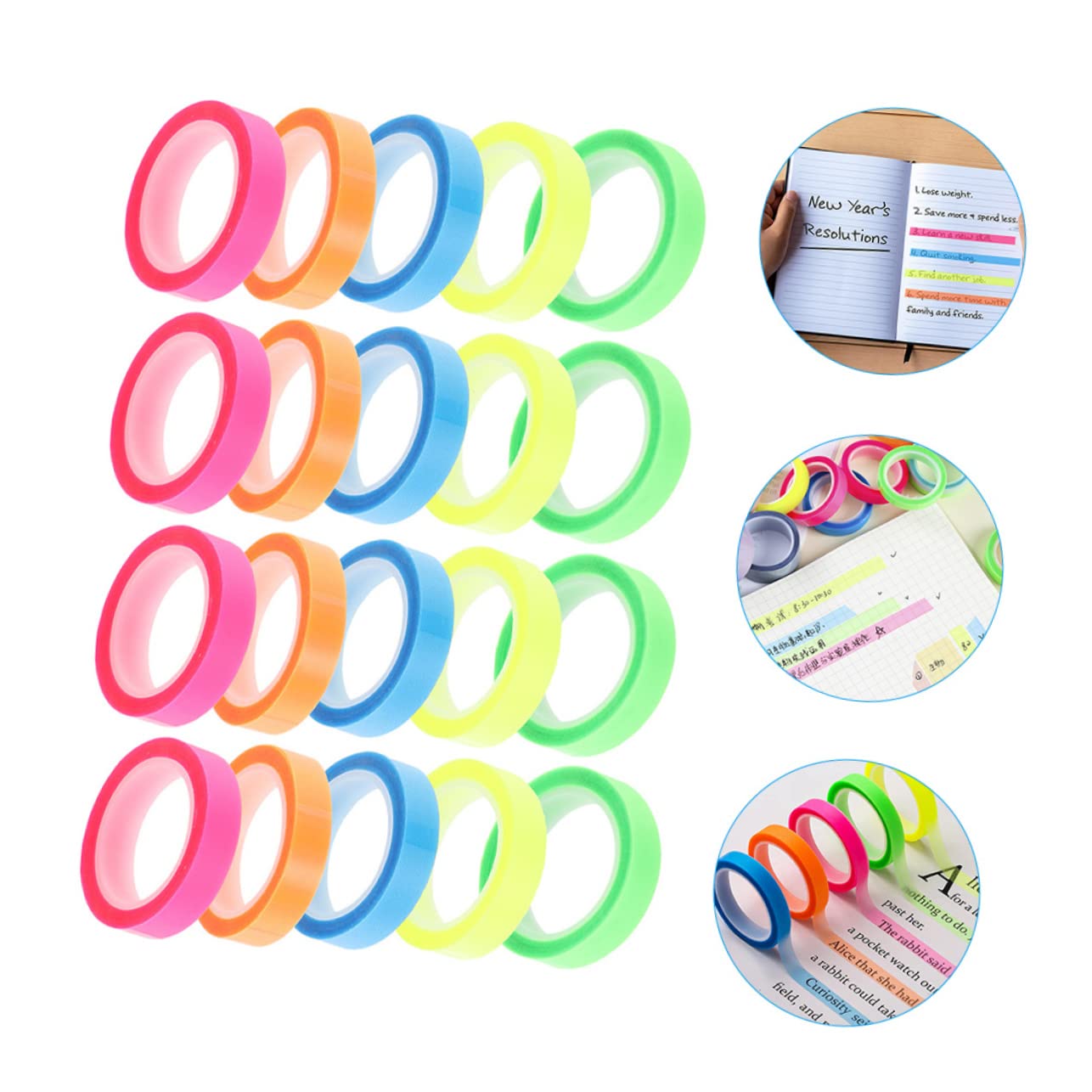 80rollos Cintas Adhesivas Fluorescentes De Transparentes Para Libros De Marcadores Para Anotaciones y Estudio Para Lectura y Organización De Notas