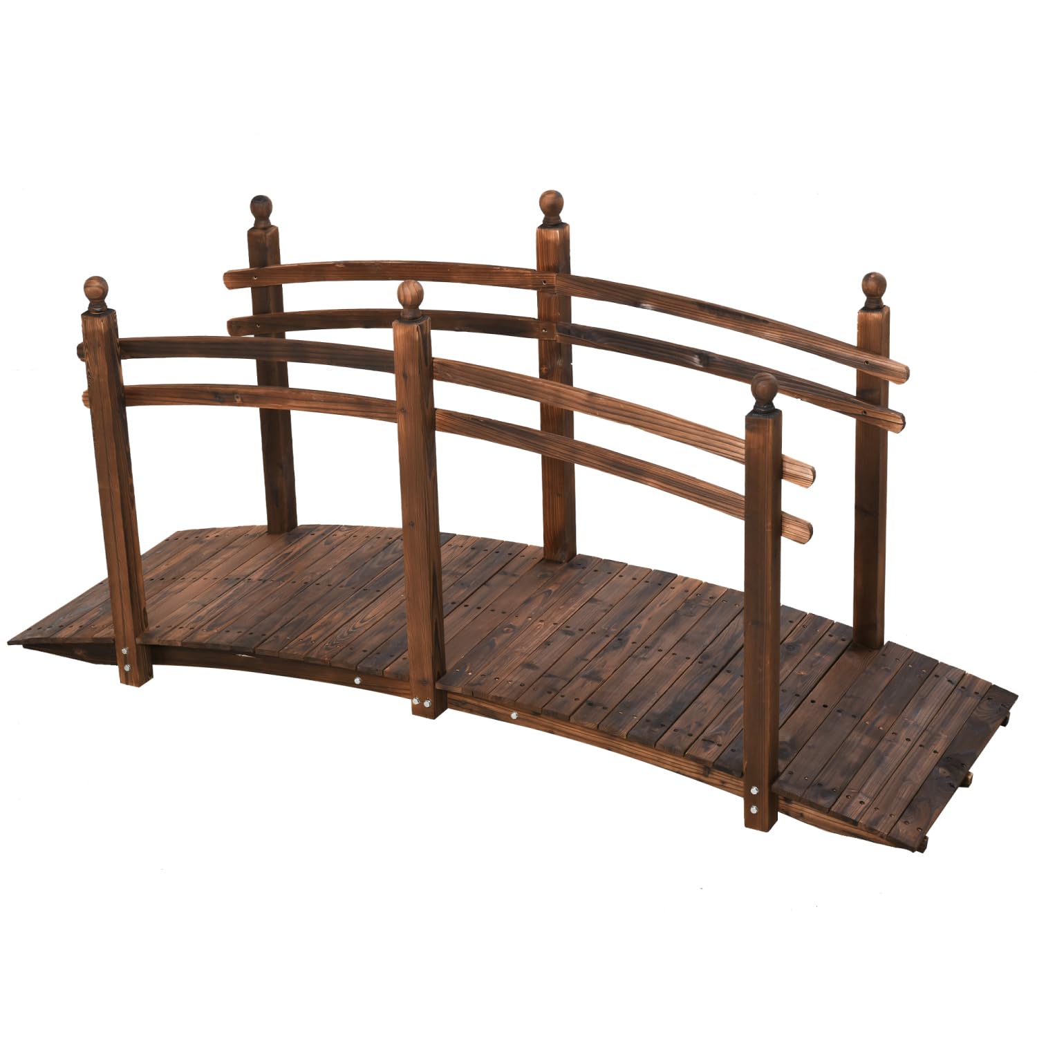 7.5' Fir Wood Garden Bridge with Side Railings for Backyards &amp; Streams
