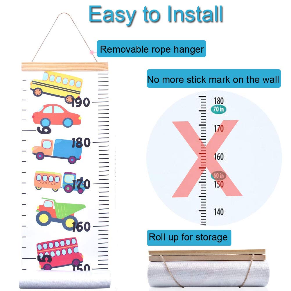 (Car) JJGoo Baby Growth Chart Hanging Ruler Wall Decor, Wood Frame