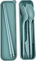 CUNTAUK Reusable Camping Utensil Set with Case - Portable Plastic Cutlery Fork Spoon Knife Chopsticks for Travel Picnic (Dark Green)