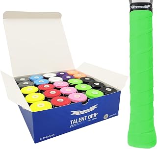 G-Lueck Juego de 50 bandas de agarre de tenis (muy agarrado), 0,50 – 0,60 mm de grosor, overgrip para raquetas de bádminton y futbolín, incluye cinta de cierre autoadhesiva, antideslizante (mezcla)