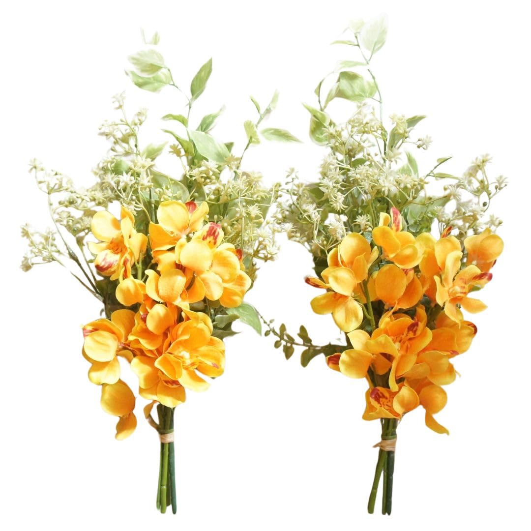 Amazon｜お供え 造花 メモリーズ お墓用 蘭の花束 黄色 Mサイズ