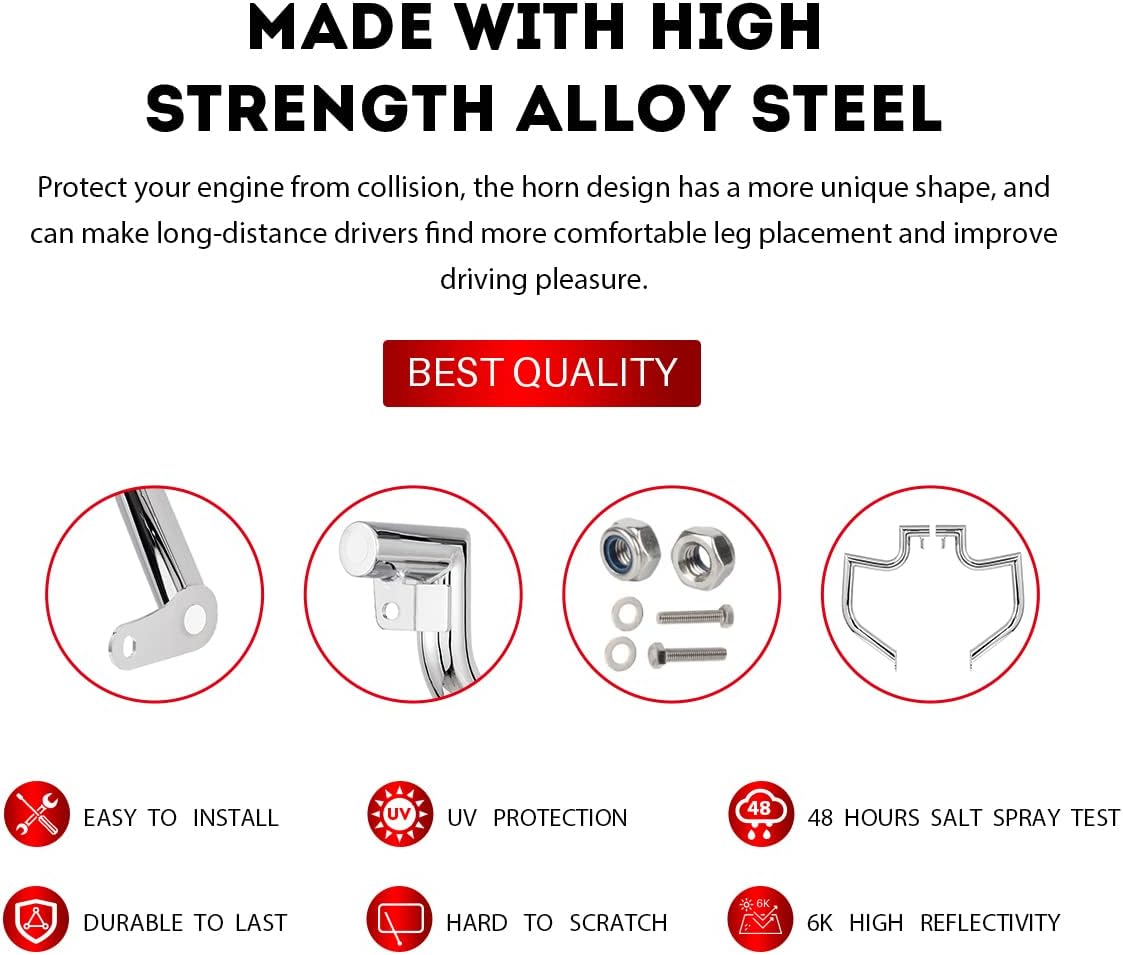 Gamyipp 1.5" Fat Crash Bar Engine Guard Highway Bar for Kawasaki Vulcan 900 VN900 Classic Custom 2006-2019(Chrome)