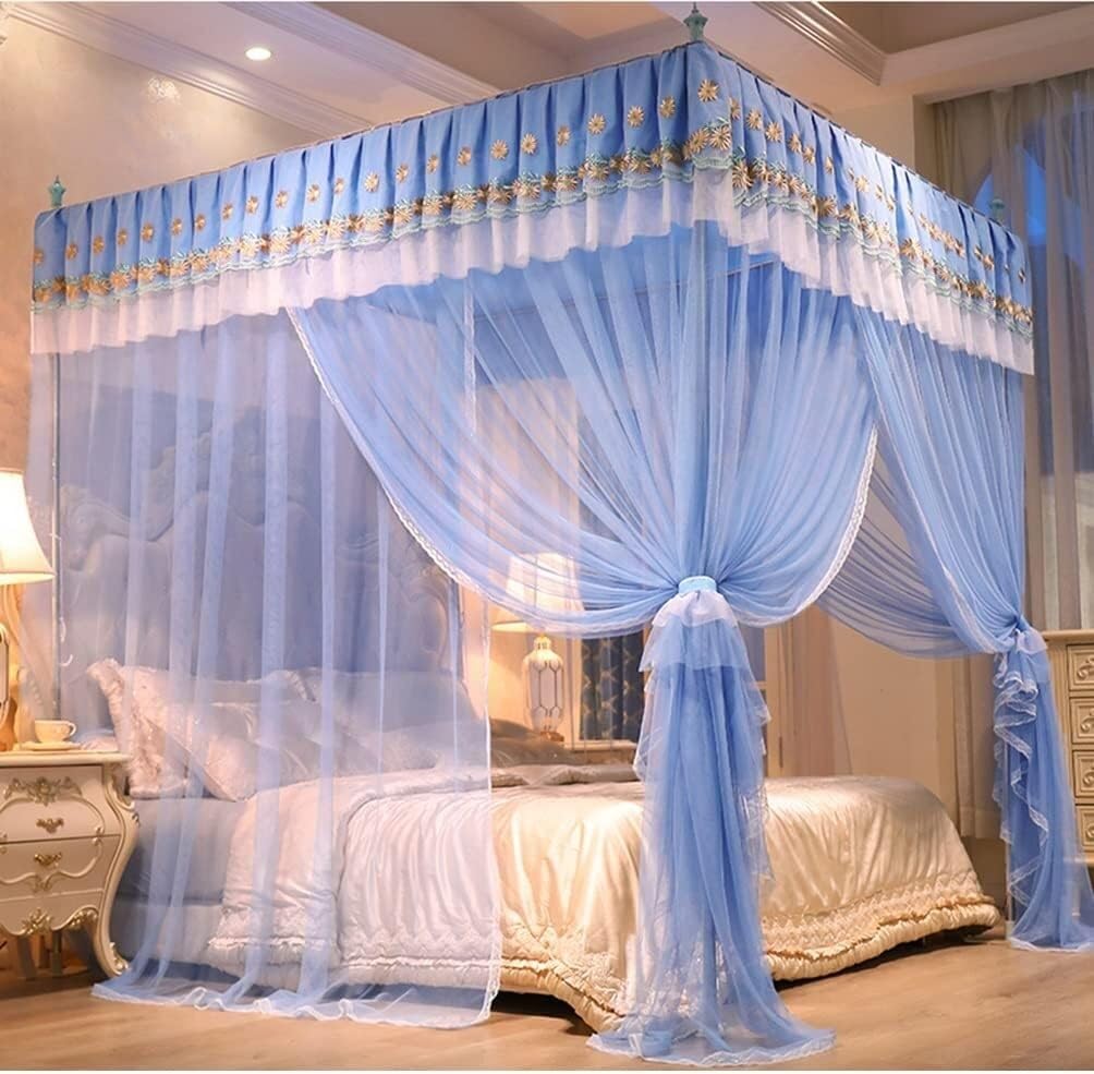 Chambre de princesse couvre-lit moustiquaire 180x200 bleu avec support inclus