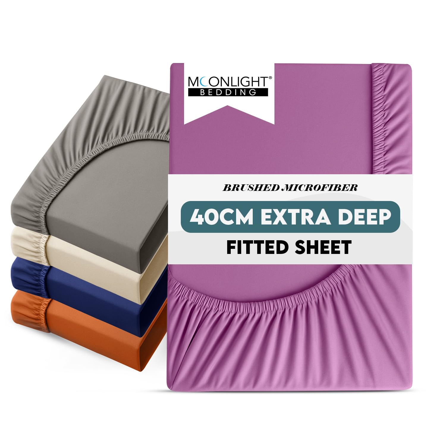 Moonlight Bedding Purple Fitted Sheet 40 Cm Extra Deep Pocket Bed Sheets 16 Inch Ultra Soft Bottom Sheet Brushed Microfiber Breathable Shrinkage And Fade Resistant (, King)