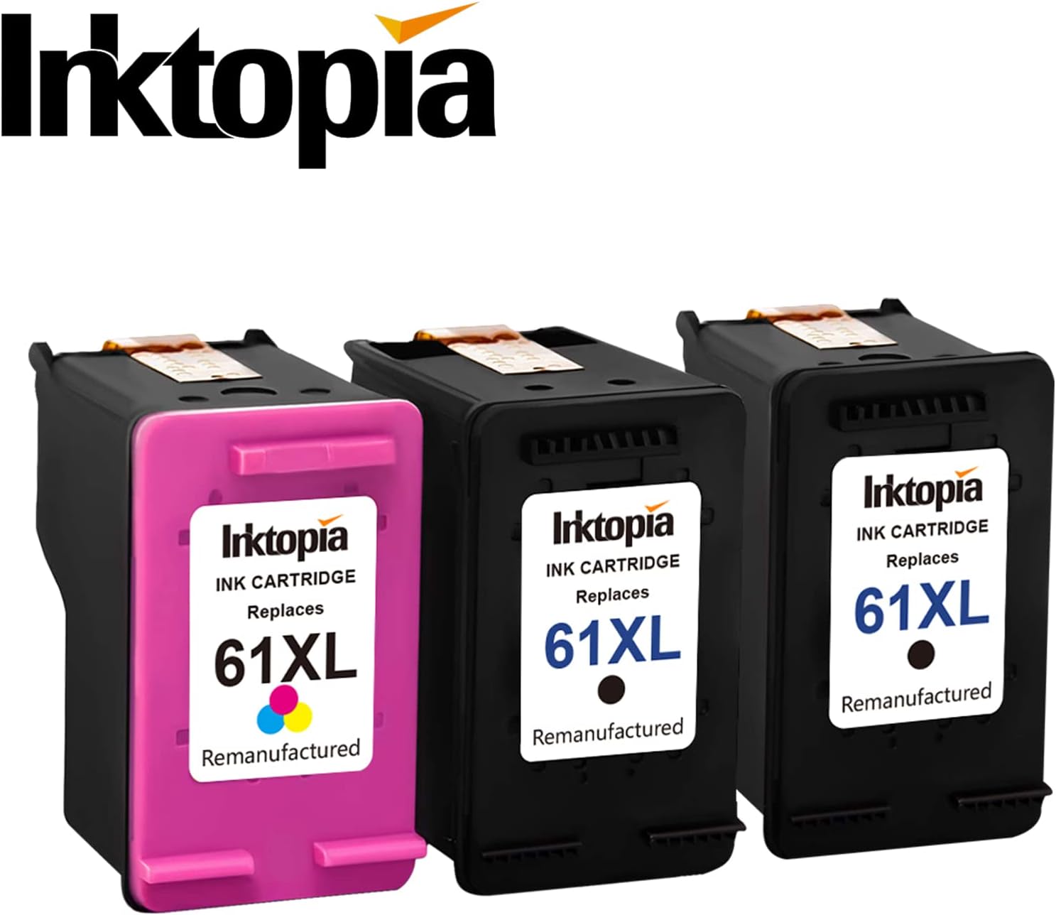 Inktopia 3 Pack Remanufactured Ink Cartridges Replacement for HP 61XL 61 XL (2 Black 1 Tricolor) Used in HP Officejet 4630 4632 4635 Deskjet 1010 2549 2540 3050 Envy 5530 4500 4501 Printer