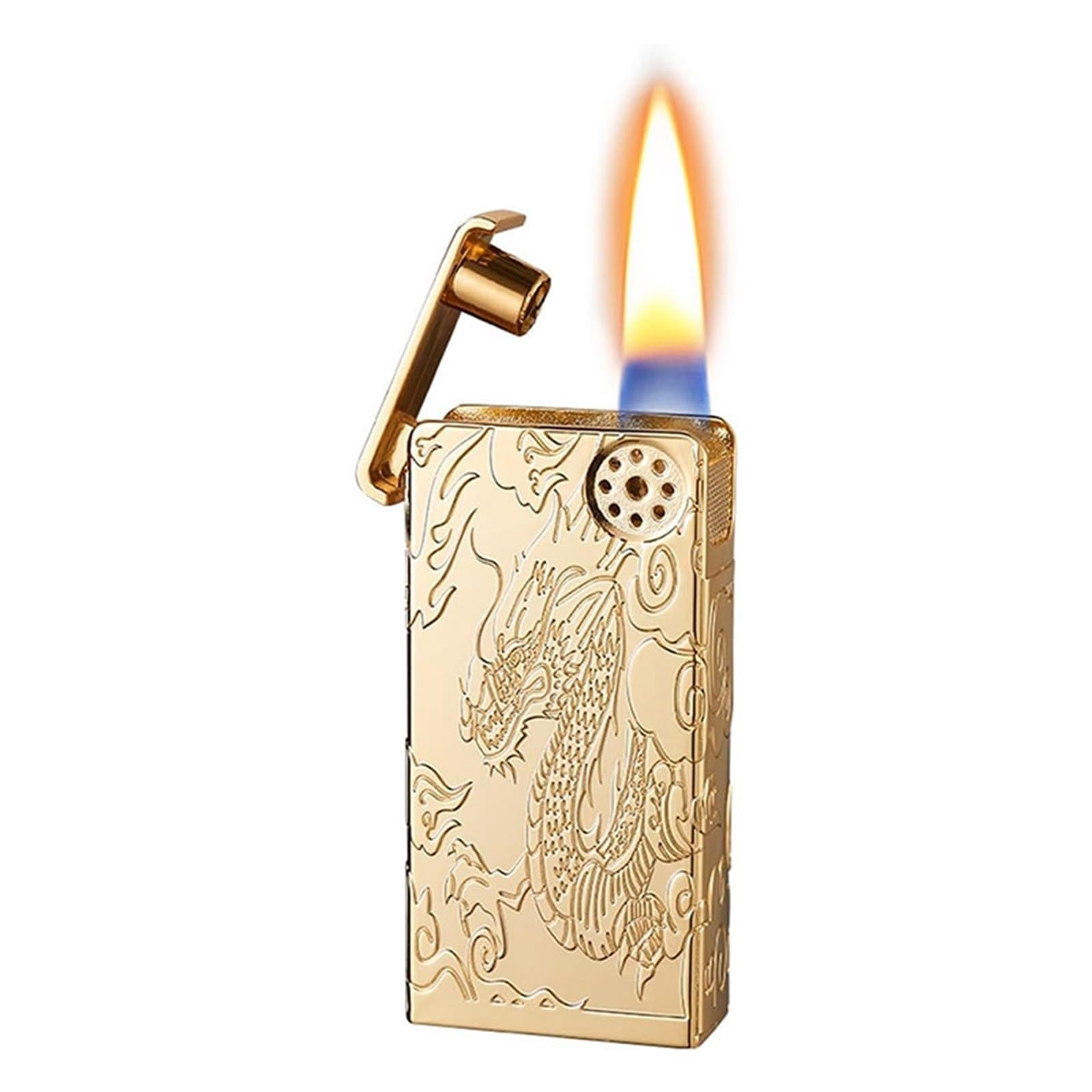 Encendedor de queroseno metálico reutilizable con diseño de dragón de 4 lados