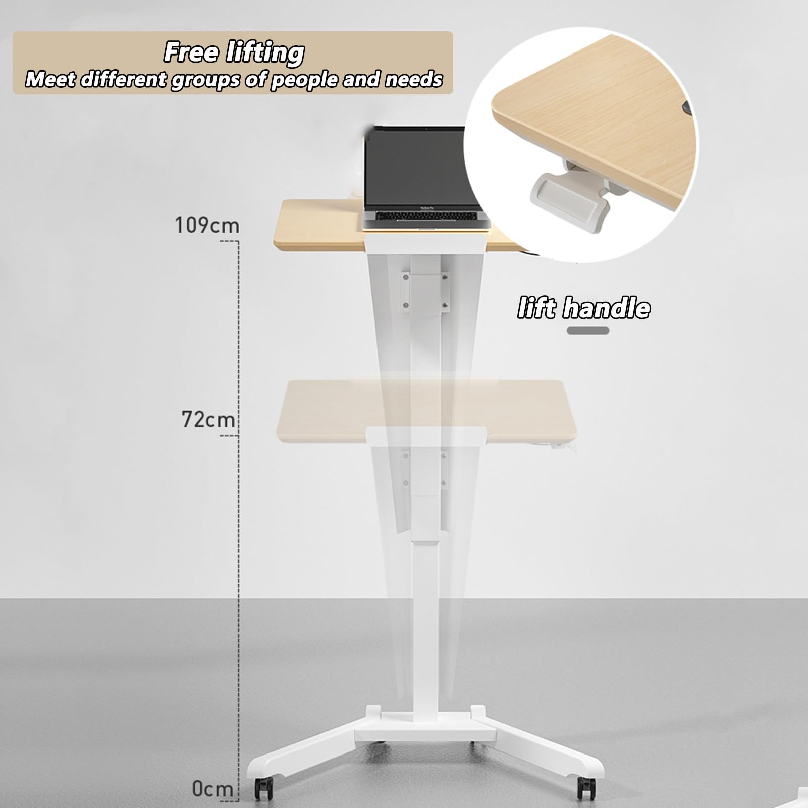 Générique Chaire d'église Portable et réglable avec roulettes, pupitre Mobile pour Ordinateur Portable, Surface inclinée et cloison, Station de Lecture surélevée pour Bureau, école et Maison - Blanc