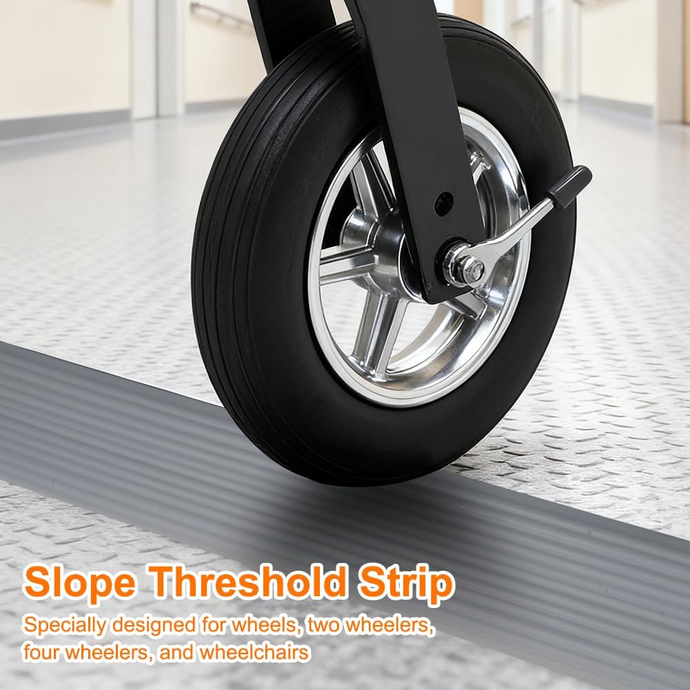 Rampa di Soglia per Porta in TPE, Altezza 2 cm, Carico Max 500 kg, Antiscivolo | per Sedie a Rotelle (Elettriche), Passeggini, Robot Aspirapolvere, Disabili | Design Resistente (Grigio, 100x6x2cm)