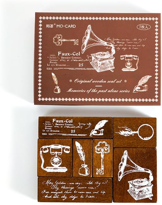 Alideco Vintage Floral Stationery Wooden Stamp DIY Decorative Prints Stamps Set for Journaling Crafts Card Making Painting Teaching (xirifusheng)