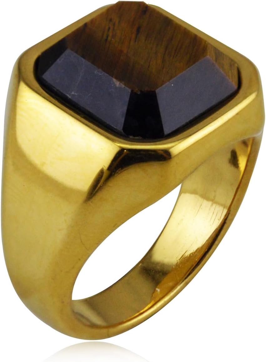 Men's Stainless Steel Natural Tiger Eye Stone Red Black Brown Stone Ring Women's Jewelry US Size 7-13