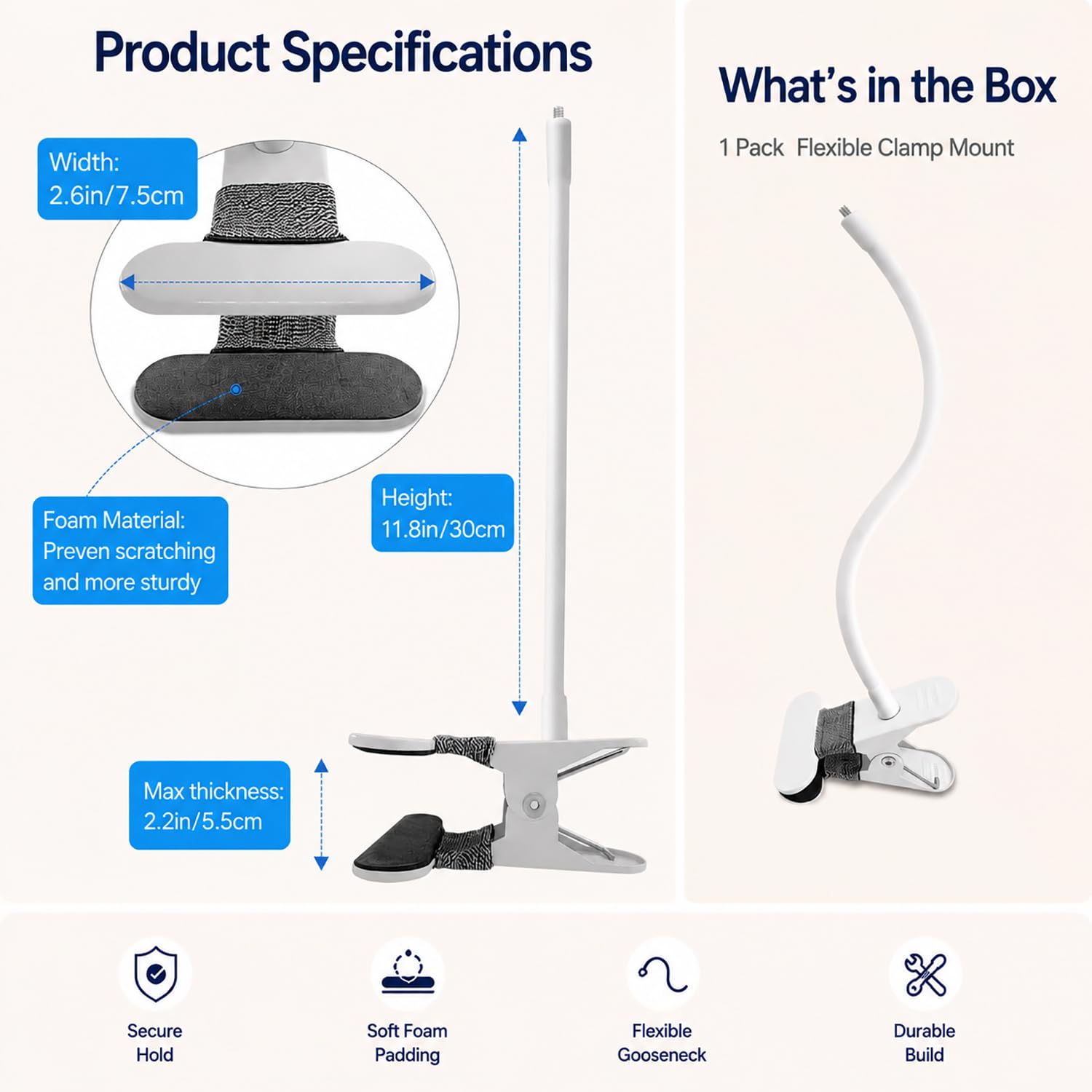 Uchwyt do elektronicznej niani Nanit Pro Smart Baby Monitor i Flex Stand, również do aparatów z mocowaniem śrubowym 1/4, elastyczny, długi uchwyt na aparat dla niemowląt, bez narzędzi