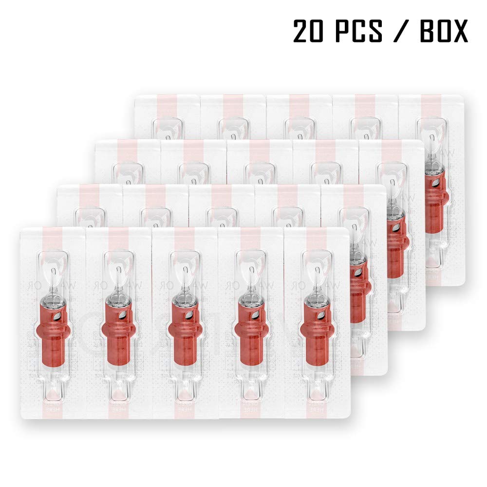 WARRIOR Red Cartucce Aghi per Tatuaggi Professionale Sterilizzate con Eo Gas Tattoo Needle Cartridge Round Liner 20 pezzi in Acciaio Chirurgico Usa e Getta Trucco Permanente Sopracciglio (RED-0803RL)