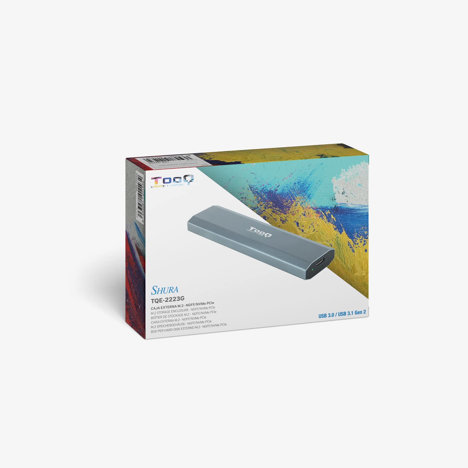 TOOQ TQE-2223G obudowa do dysku SSD M.2 NVMe PCIe, złącze USB-C (USB 3.1 Gen2 10 Gb/s), aluminium, łatwe otwieranie, kolor szary, 42 g.