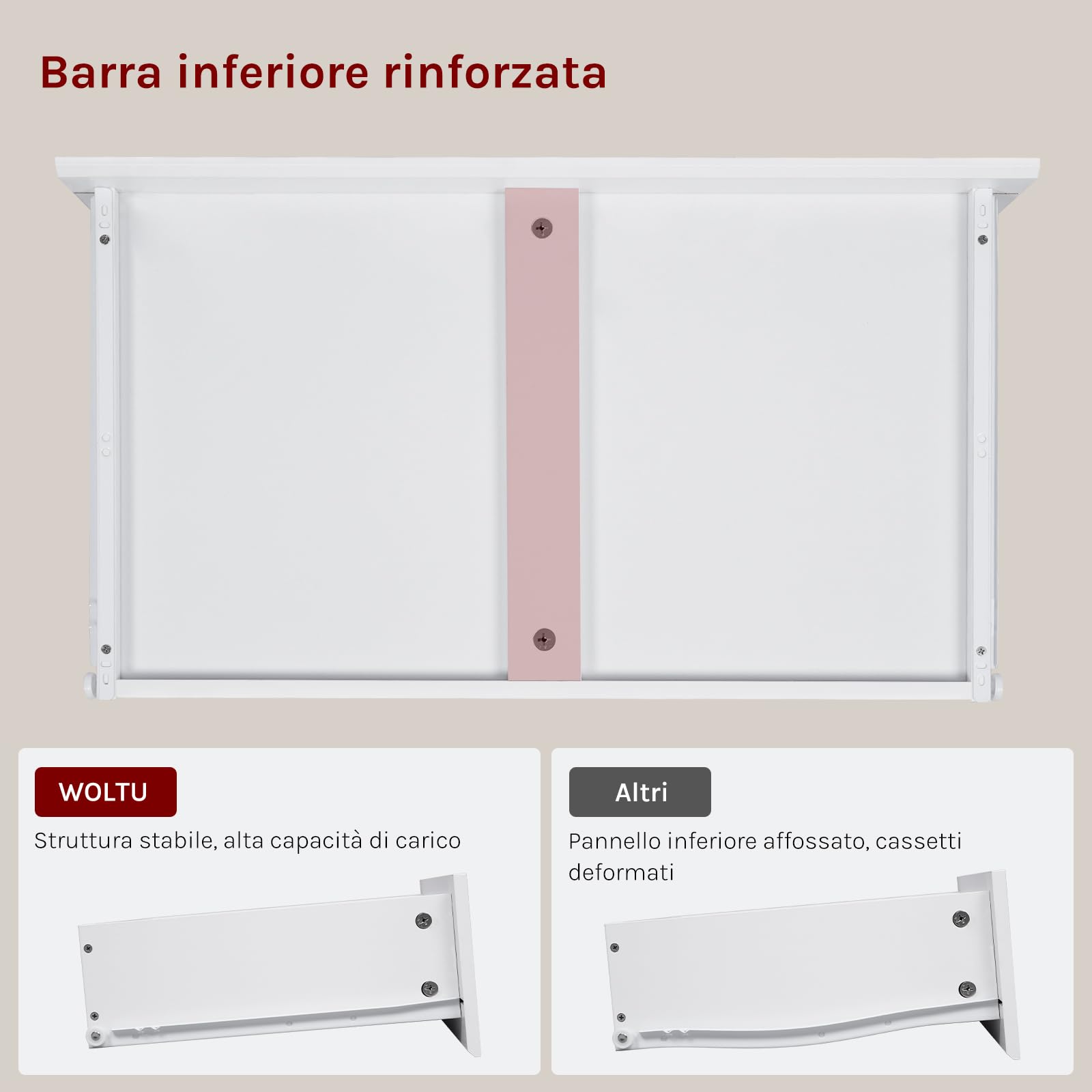 WOLTU Cassettiera Camera da Letto, Mobiletto Salvaspazio con 5 Cassetti e 1 Armadietto, Ripiano Regolabile, per Soggiorno, Ingresso, 100x40x80 cm, Bianco