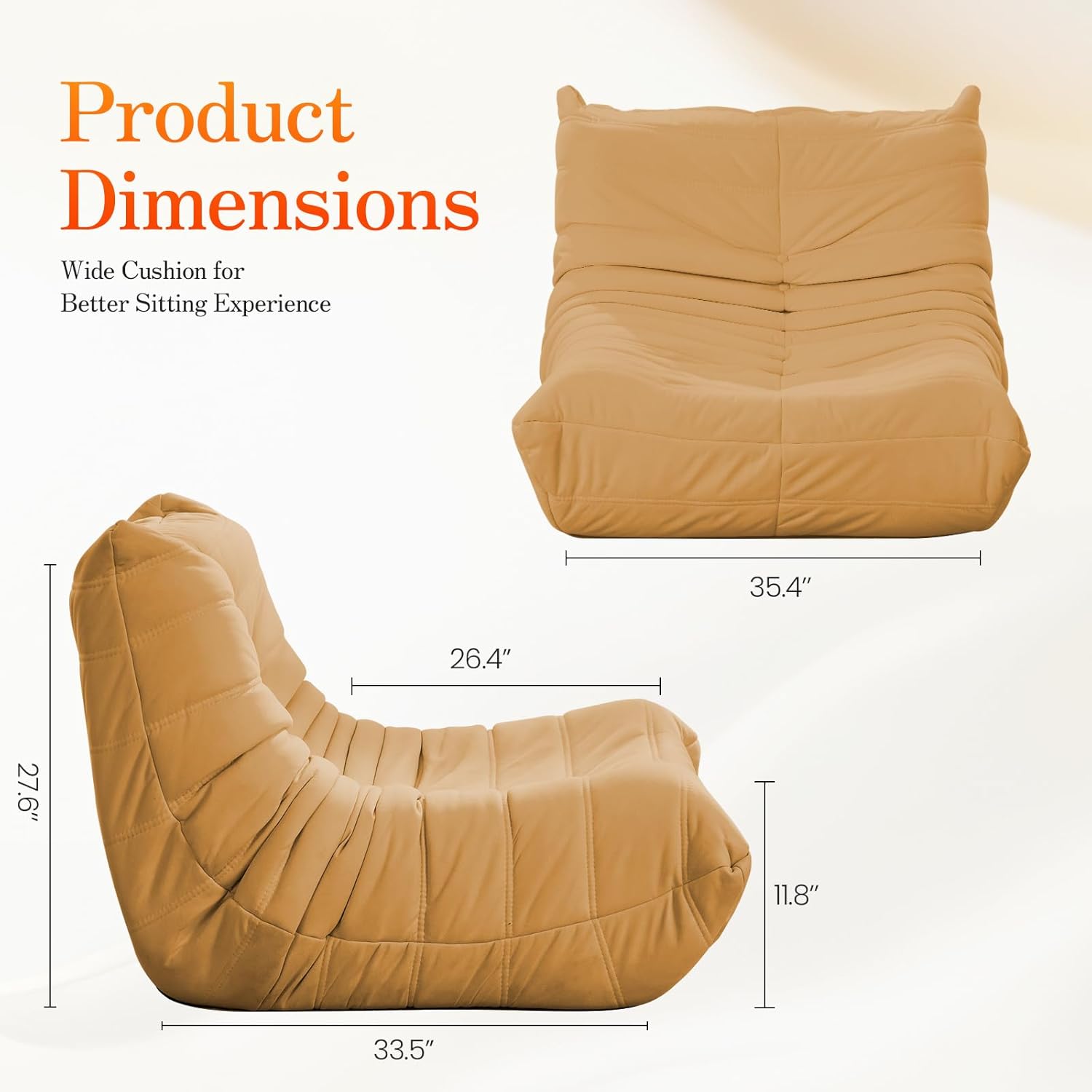 Large Comfy Bean Bag Chairs for Adults, Memory Foam Bean Bag Sofa, Ergonomic Fireside Beanbags Lazy Sofa with High-Resilience Foam, Non-Slip Base for Living Room, Bedroom, Dorm, Office