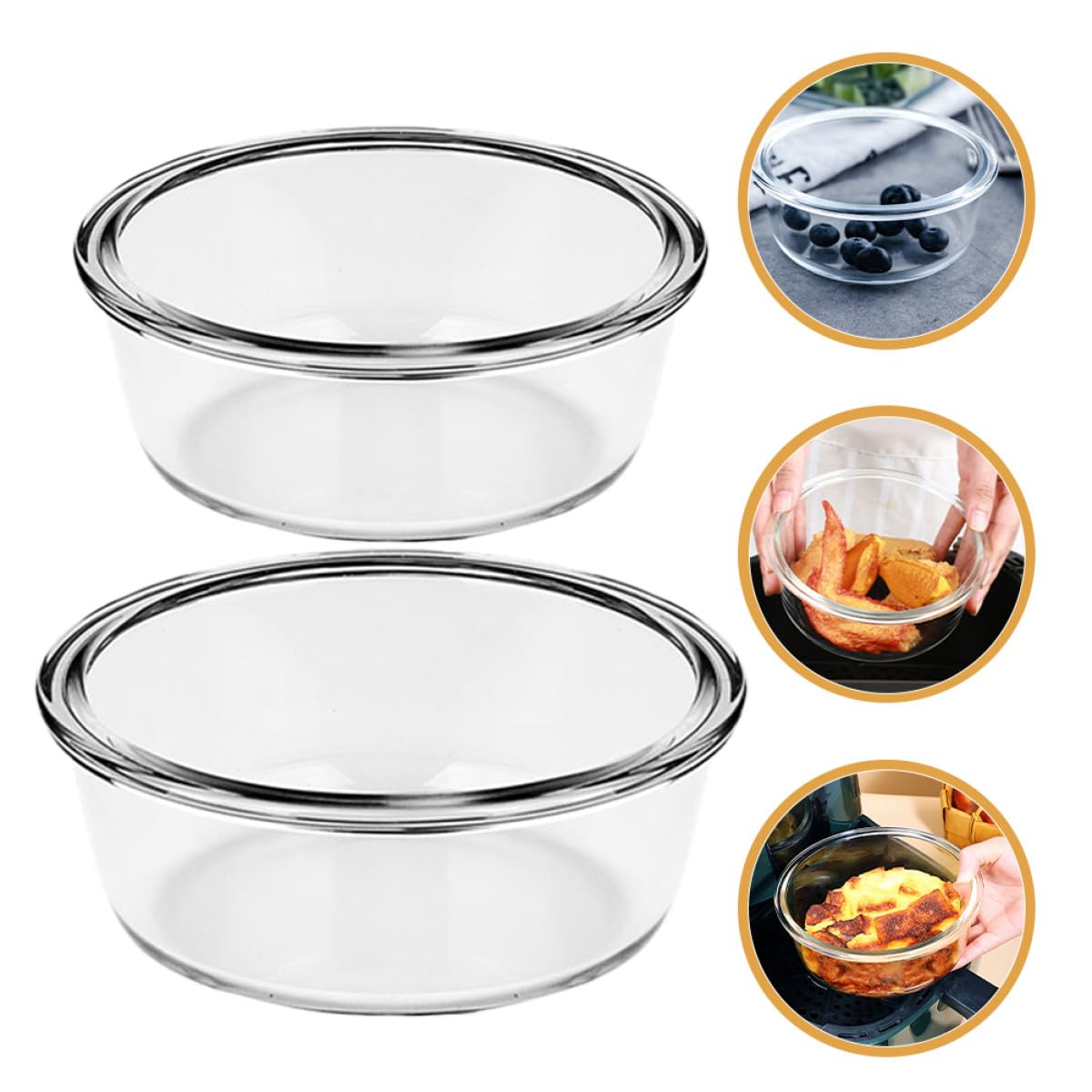 GANAZONO Fuente de Cristal 2 Piezas Capacidad de 650ml y Superficie Lisa para Horno de Vidrio Resistente al Calor para Freidora de Aire y Cocina Doméstica