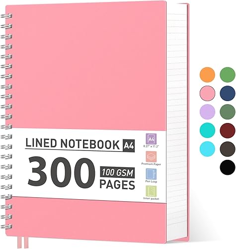 Miniatura 12 de AHGXG Cuaderno espiral universitario rayado - Cuaderno espiral grande B5 de 7.6" x 10", 300 páginas/150 hojas, papel grueso de 100 g/m², tapa dura