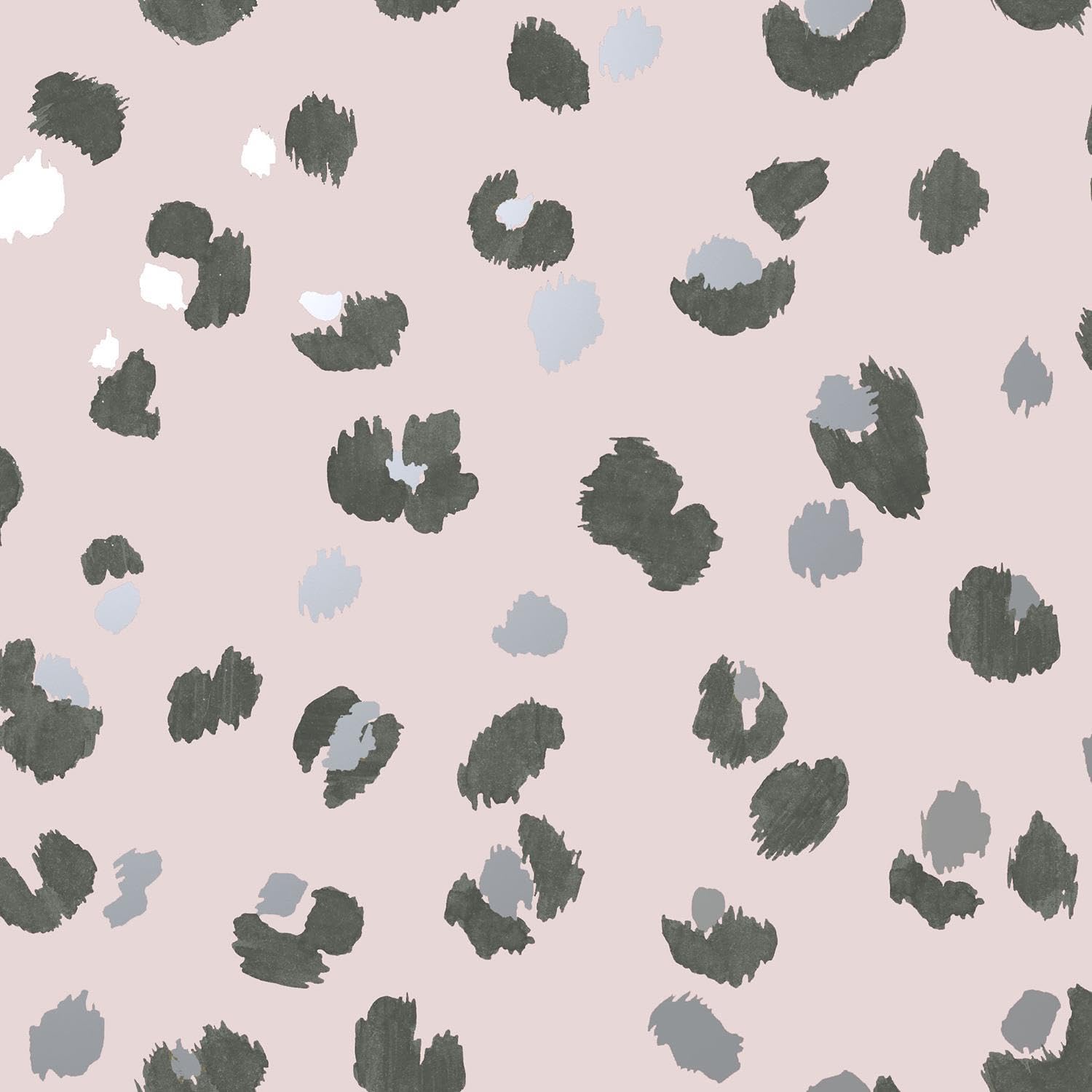 Pink Silver Leopard Print Wallpaper Animal Spots Dots Metallic Brush Stroke Black