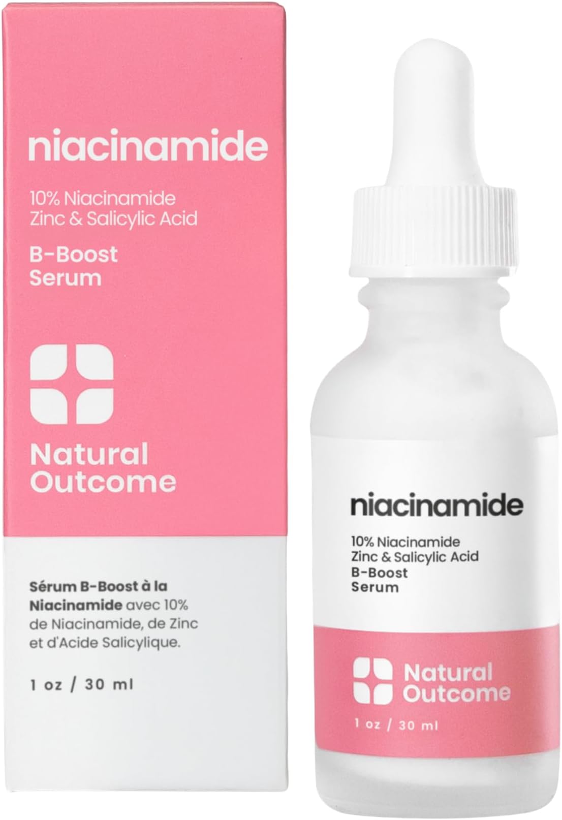 Niacinamide Serum for Face by Natural Outcome Skin Care, B-Boost Niacinamide 10% Plus Zinc 2% Salicylic Acid + Hyaluronic Acid, Acne Treatment + Pore Reducing Serum + Skin Balancing