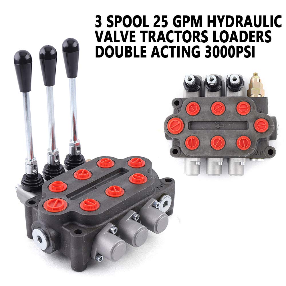 QIZHI 25 GPM Hydraulic Directional Control Valve for Small Tractor Tractor Loader Log Splitter Valve,3 Spool, Double Acting Directional Control Valve Double Acting Cylinder Spool,3000PSI