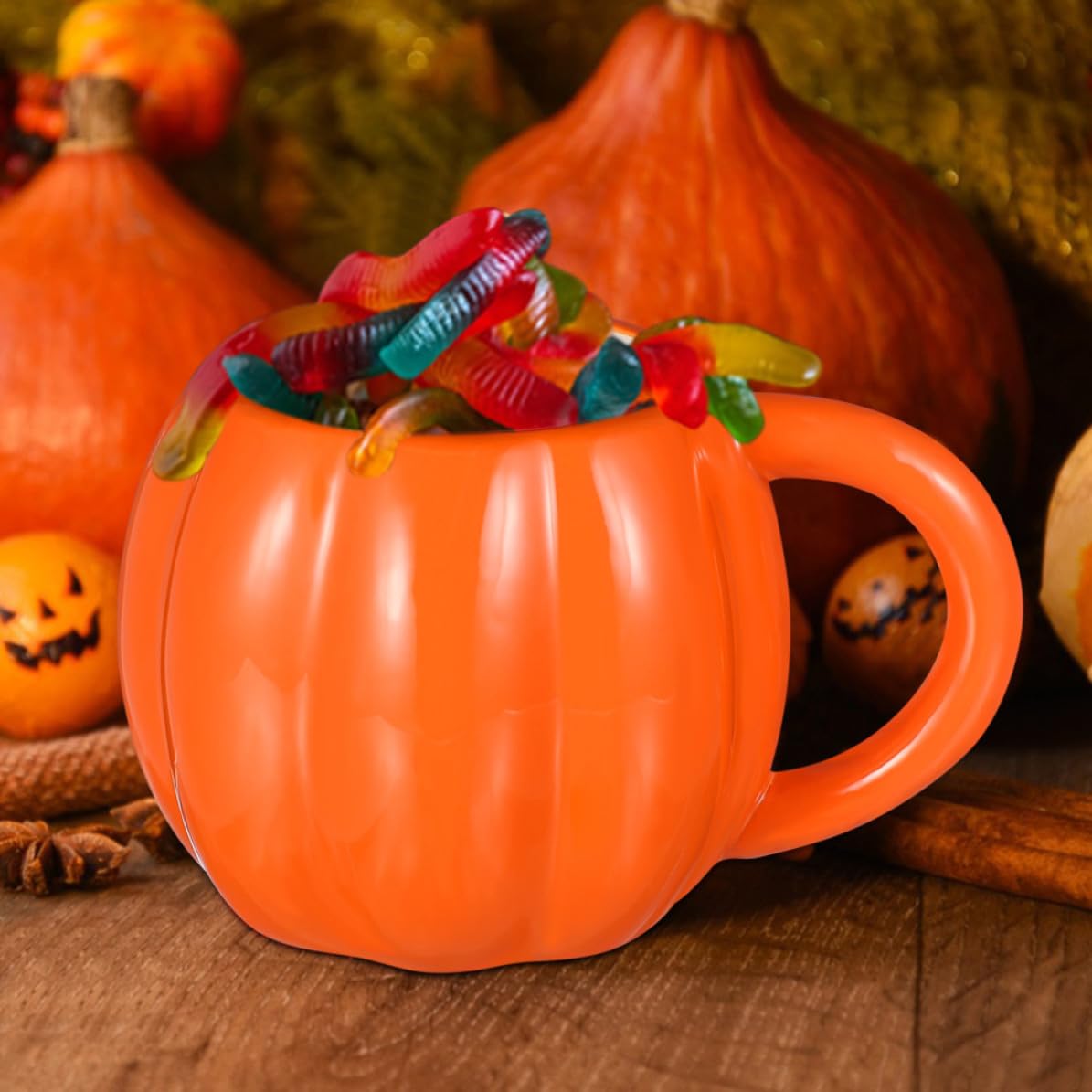 Taza de Cerámica Práctica y Cómoda de 500ml en Forma de Calabaza Naranja para Decoración Otoño y Halloween para Hogar y Bares