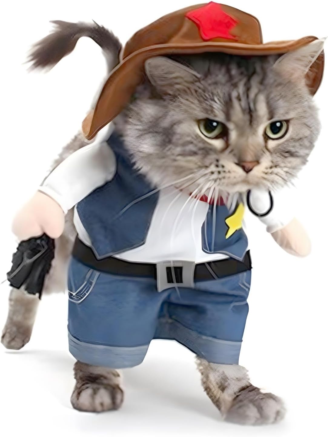 NACOCO Cowboy Costume with Hat for Cat and Small Dog - Halloween Clothes (Large) Blue
