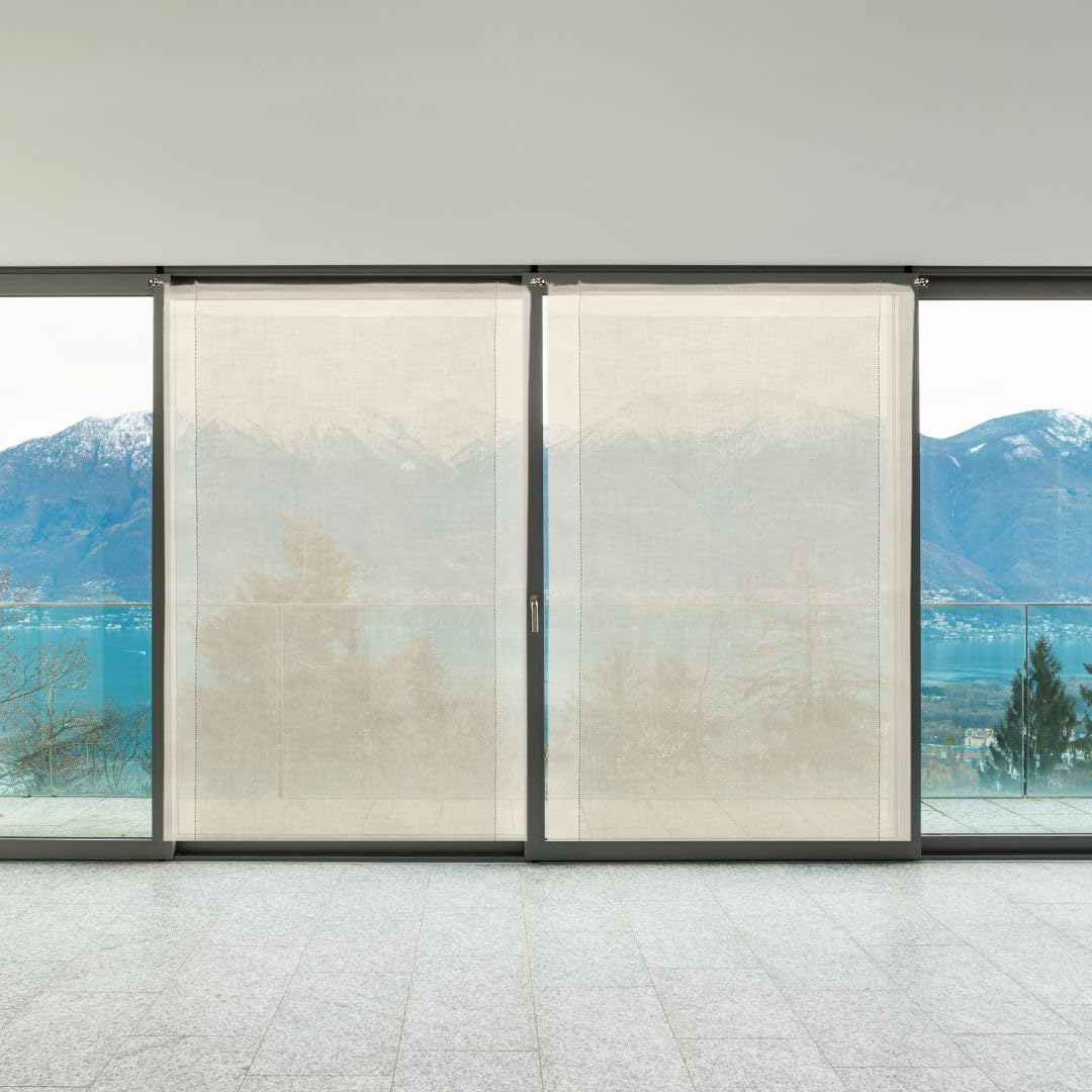 Cuore di lino - Cortina de Cristal de Puro Lino 100% Made in Italy Ajour Blanco Crema (60 x 160 cm)