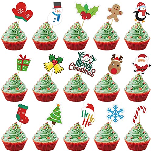 30 Pcs Christmas Cupcake Toppers Toothpicks Picks Flags, Cupcake Decorating Kit, 2022 Happy New Year Cupcake Cake Toppers, 15 Patterns Include Santa Claus Snowman Reindeer Penguin Snowflake Gingerbread Candy Canes Etc. #TOP6