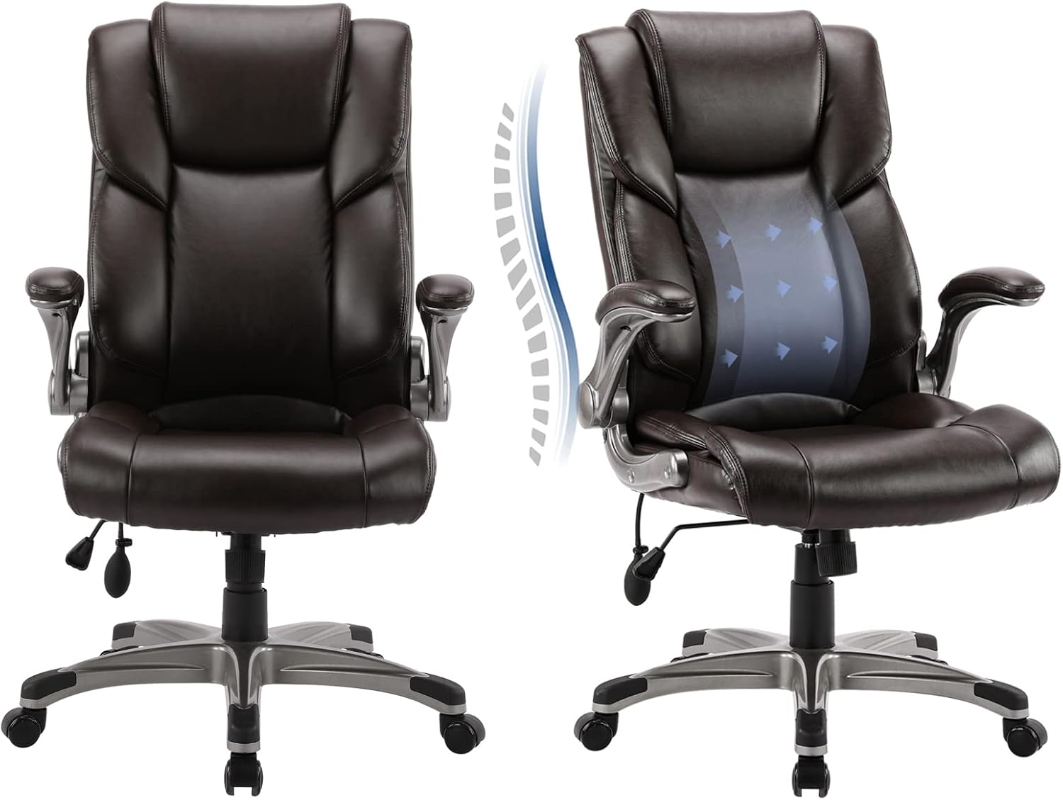 COLAMY Leather Executive Office Chair with Padded Flip-up Arms