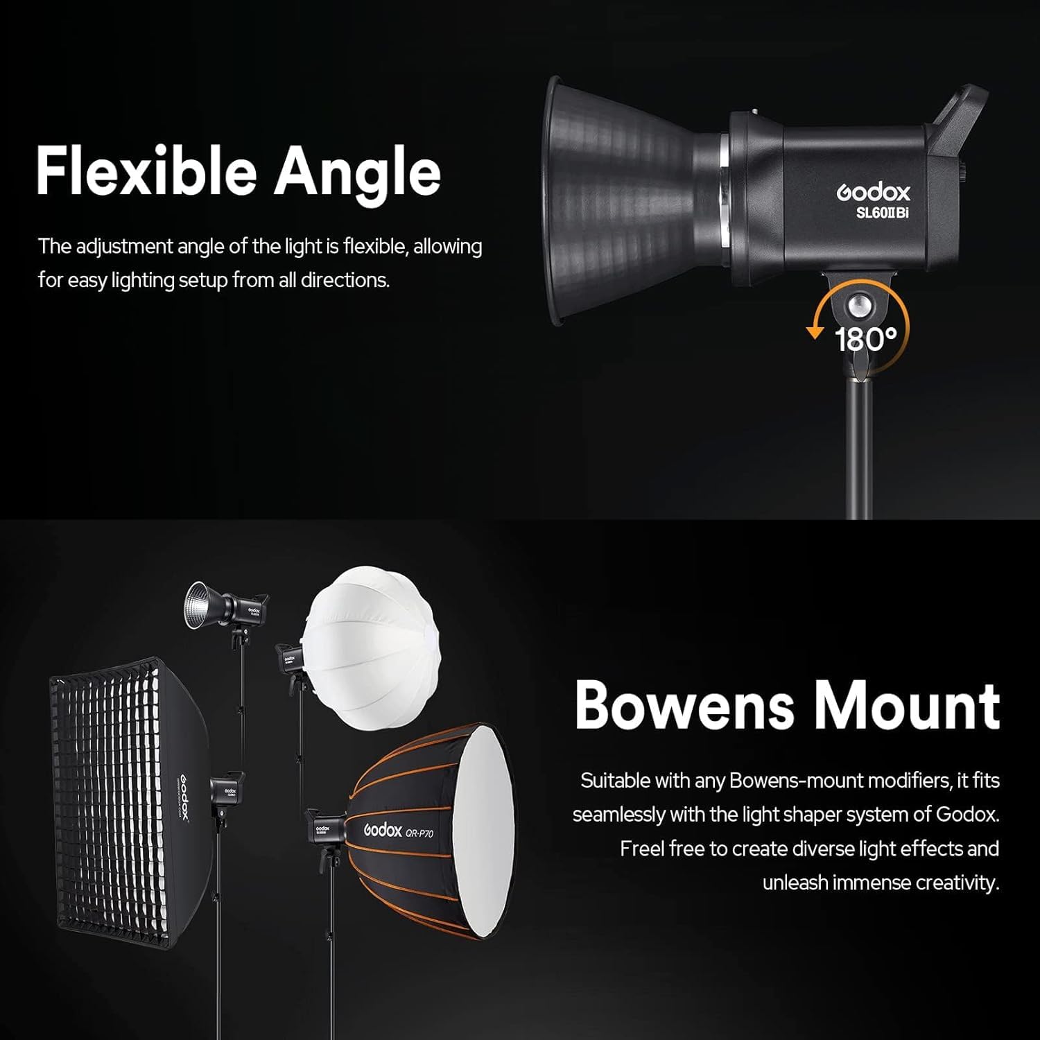 Godox SL60IIBi SL60II-Bi Video Light 75W Bicolore 2800-6500K CRI96 TLCI97 Controllo App Bluetooth 11 Effetti FX Luce Illuminazione Continuo con Bowens Mount