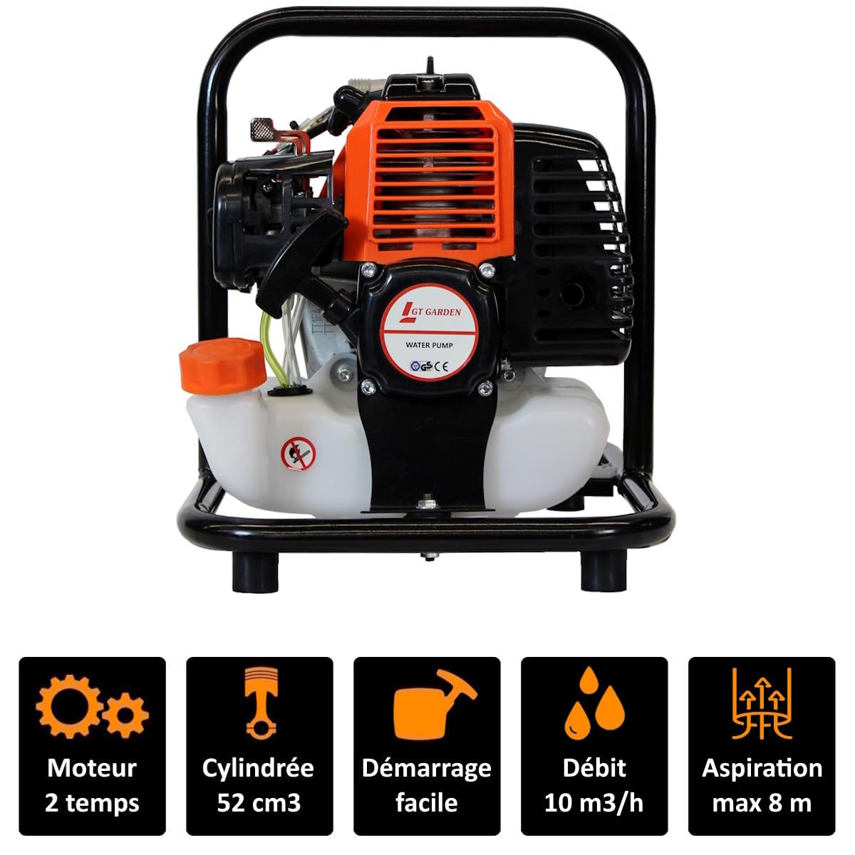 GT Garden Pompe à Eau Thermique, 52 cm3, 10 m3 par Heure