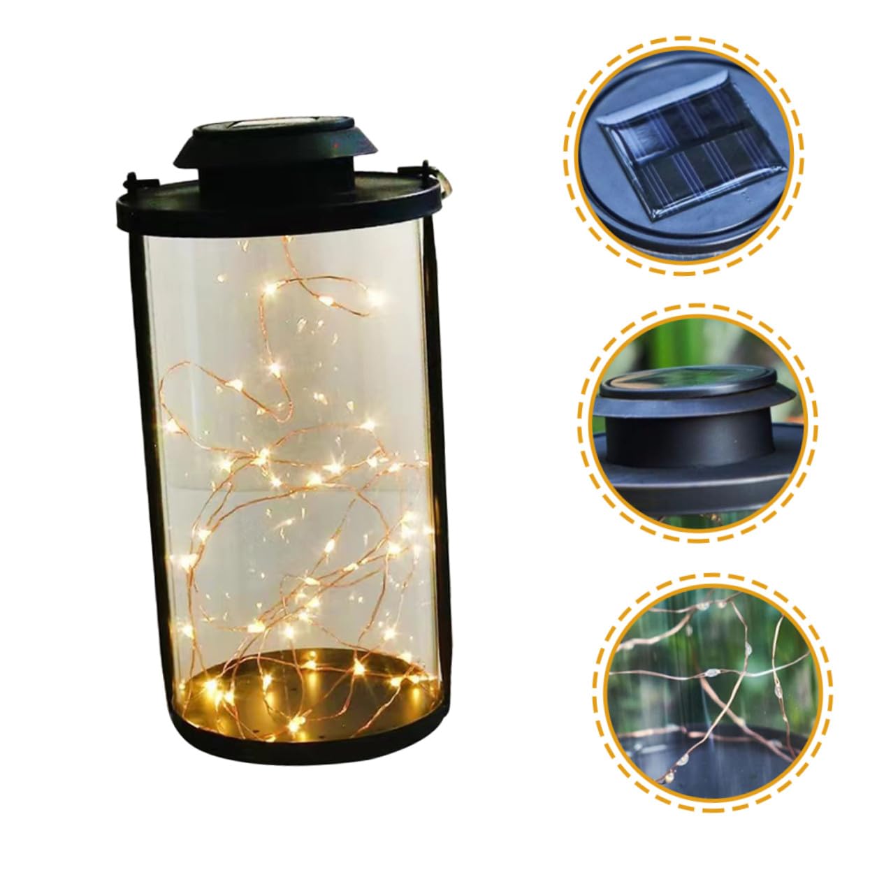 Baluue LED Kupferdraht Lichterkette mit 50 LED Lampen Ip65 Automatische Dämmerungsschaltung Tragbar aus Eisen und Glas für Garten und Terrasse