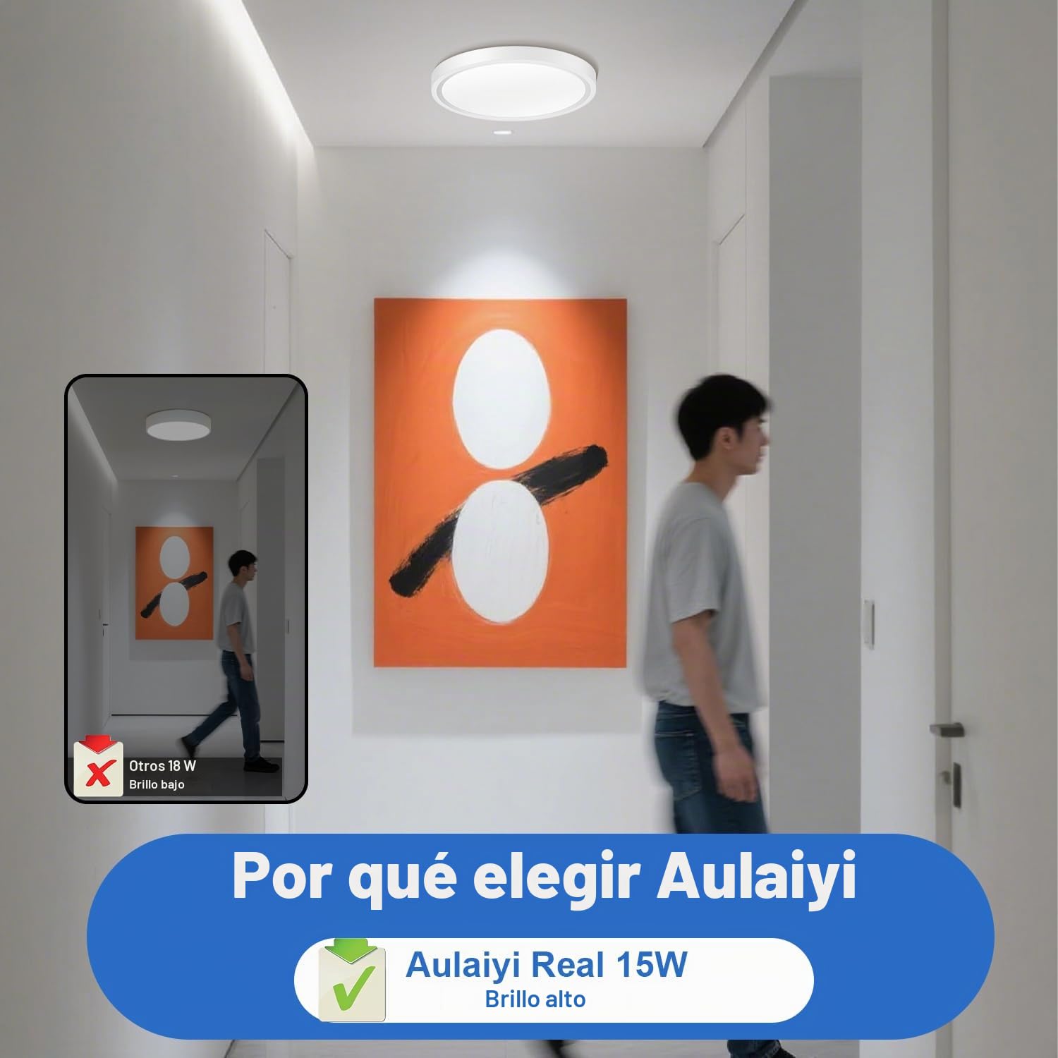 2er Lámpara de techo LED con sensor de movimiento para interiores, con detector de movimiento por radar, ultrafina, ideal para pasillos, escaleras y cocinas, blanco neutro 4000 K, φ23 cm