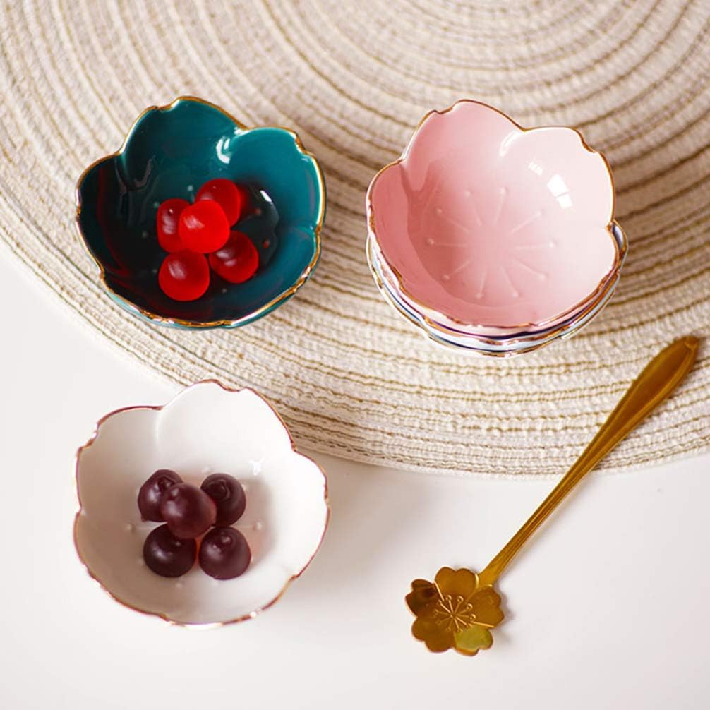 YARDWE 2PCS Ceramic Dipping Sauce Dishes, Small Cherry Blossom Shaped Seasoning Bowls Mini Porcelain Snack Serving Plates for Condiment Kitchen BBQ (White) : Home & Kitchen