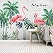 Msrahves fotomurale 3D Bianco foglie di palma fenicottero Adesivi Murali Parete Adatto Per Adesivi Murali Parete Sfondo Divano Soggiorno Ufficio Wall Sticker Home Decor Photo Carta da Parati