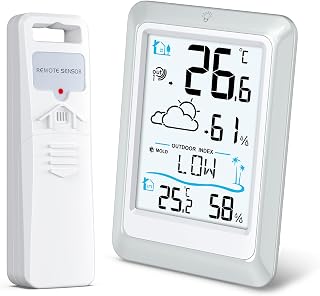 KeeKit Wireless Weather Station, Indoor Outdoor Temperature Monitor, Humidity Gauge Meter with 330ft Range Remote Sensor and Backlight Display for Home, Baby Room, Greenhouse