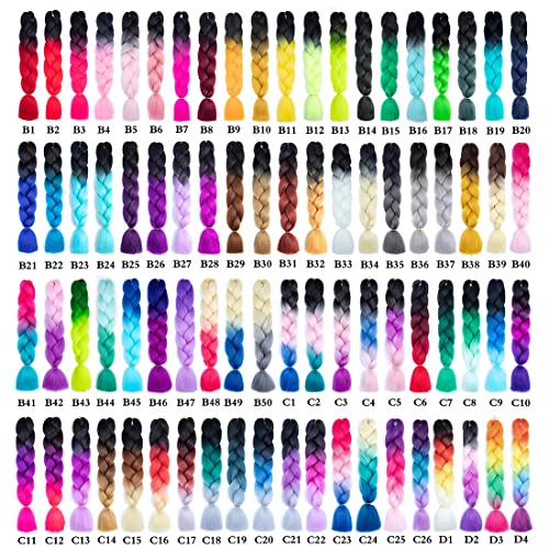 Yudaohair Braiding Hair Extensions For Women High Temperature Synthetic Ombre Jumbo Braids Hair For Twist Crochet Braiding Hair (24 Inch, Blue-Light Blue-Yellow Green-Pink-Peach Red) #TOP5