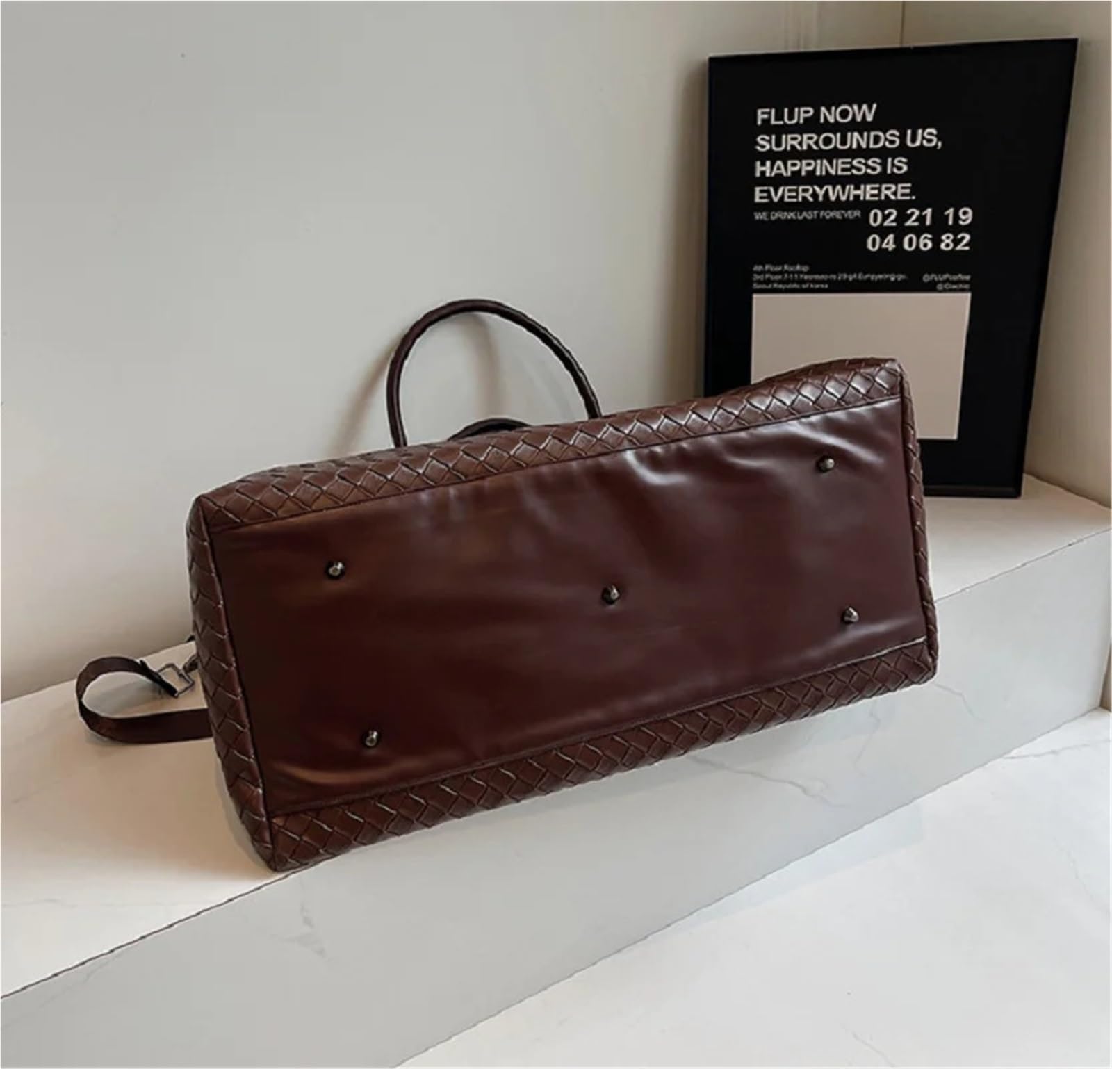 Borsa da Viaggio in Pelle Uomo Donna Moda Tessitura PU Pelle Viaggio Borsone Tote Grande capacità Borse a Tracolla Business Casual Borsa a Mano(Brown)