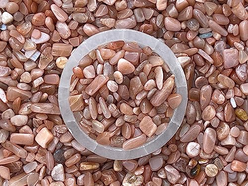 Image of GAF TREASURES 2 oz Lot Natural Semi Tumbled Gemstone Chips, Crushed Mini Crystals, Undrilled Crystal Chips (Peach Moonstone)