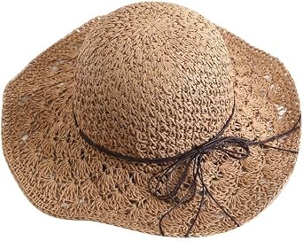 Womens Crochet Straw Hat Wide Brim Summer Beach Sunhat Foldable Floppy Fedora Hat UPF 50+ UV Protection Travel Sun Cap