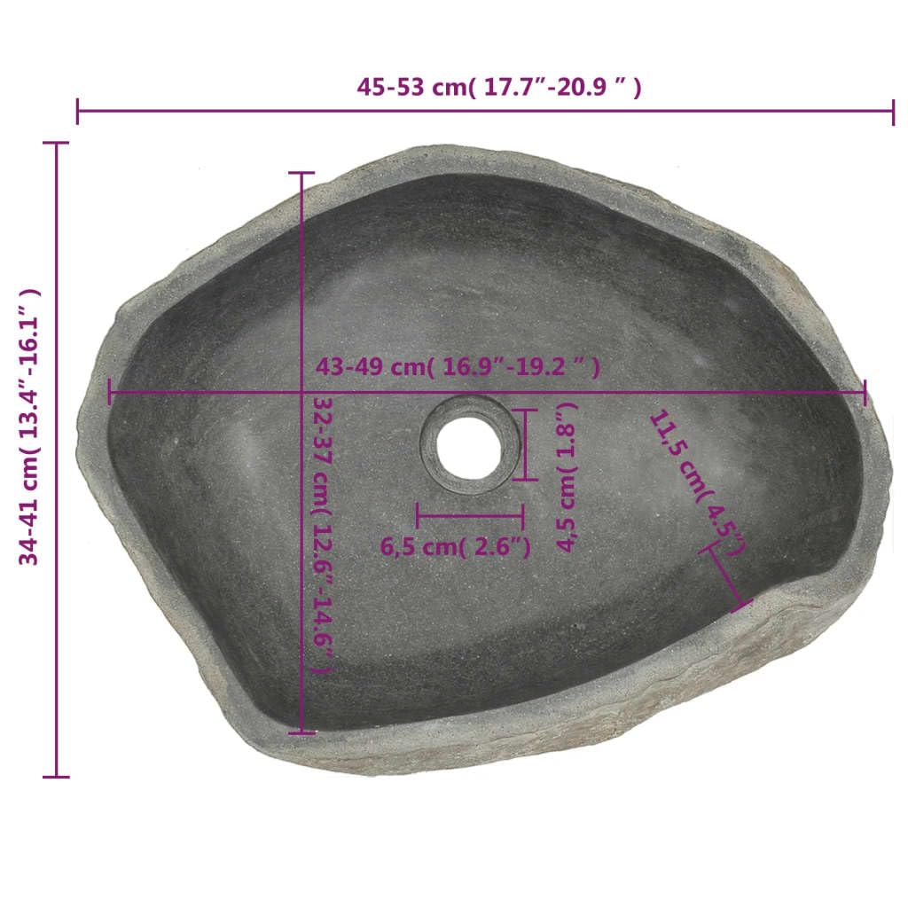 HOMOZY Lavabo de Forme Ovale Pierre Naturelle de Rivière Évier Pratique Décoration de Salle de Bains pour Toute Salle D'eau ou Toilette Design Moderne et Élégant (46-52) x(35-40) x15 cm