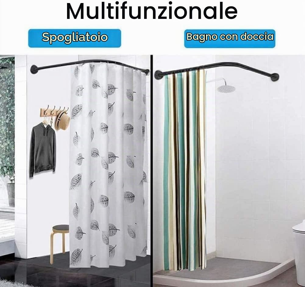 Bastone Tenda Doccia Angolare a Pressione a Forma di L, Asta Per Vasca Da Bagno a Tensione, Bastone 70 to 95cm x 70 to 95cm