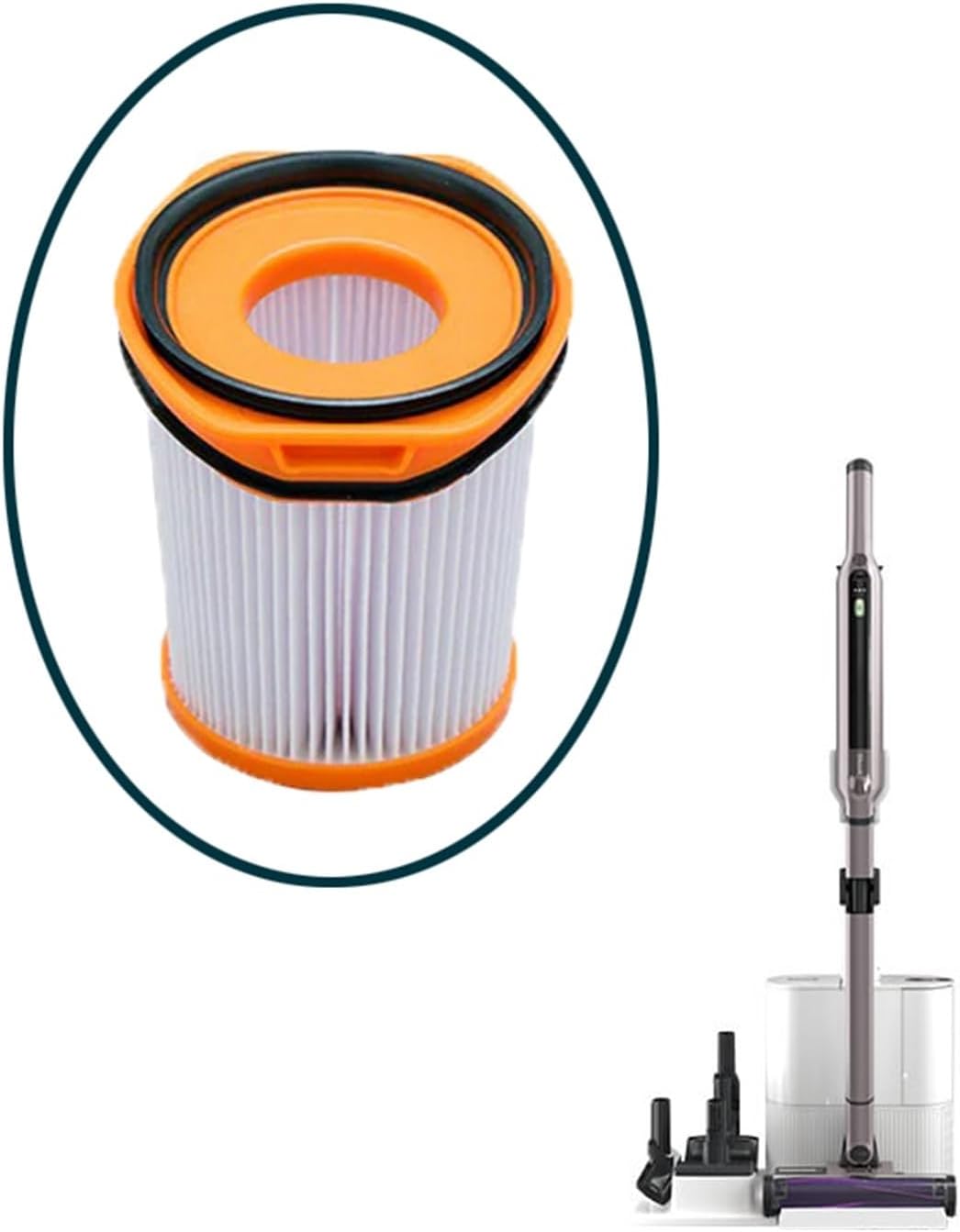 A single EtliN HEPA filter highlighted next to a Shark vacuum cleaner.