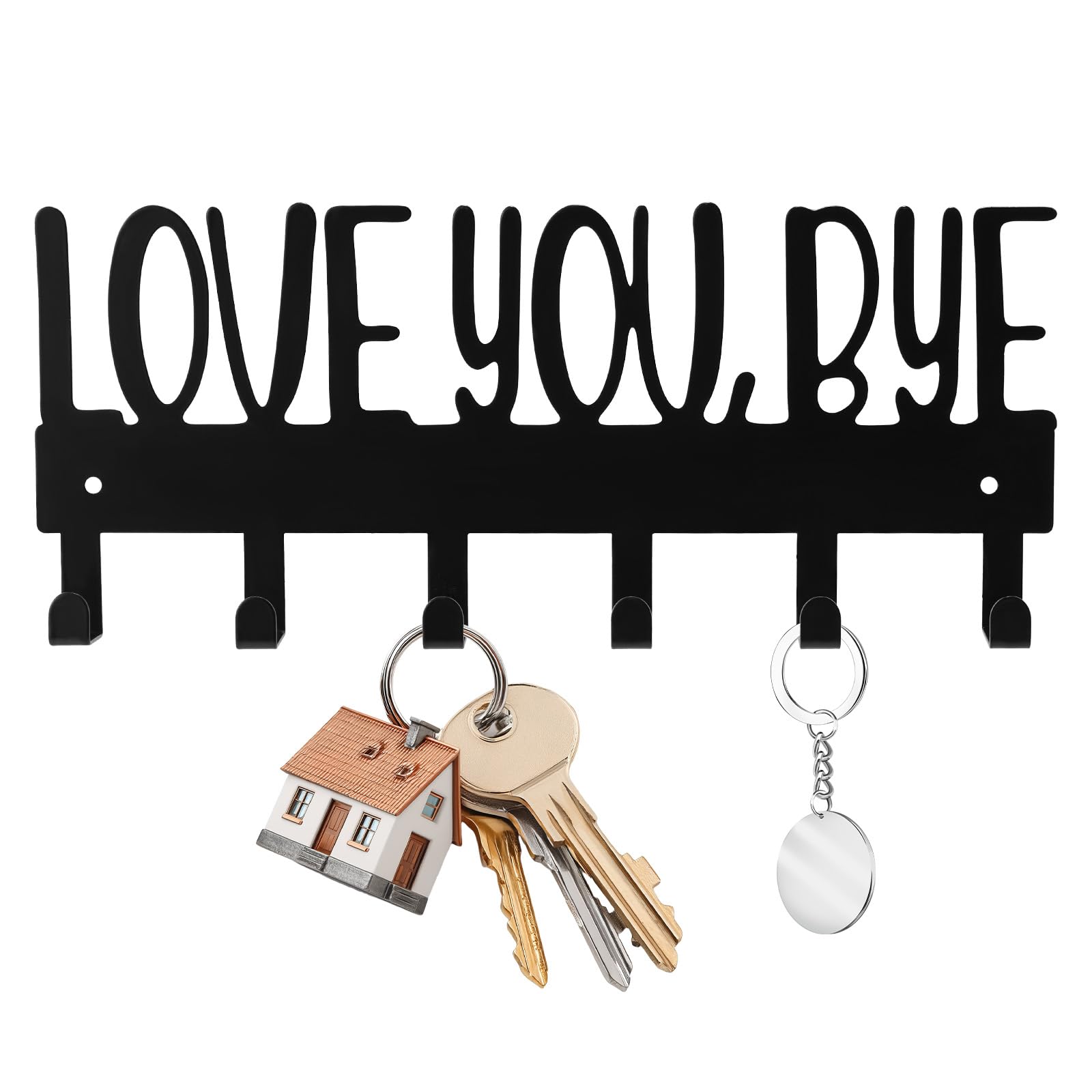 Lyreh Love You Bye Sign Key Holder Hook, Metal Wall Mount Hanger Rack with 2pcs Nails & Caps for Key Coats Hats Easy Installation Ideal Entryway Decor Home Organization Gift(Black)