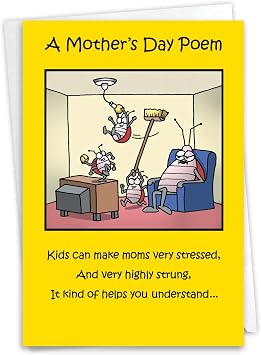 NobleWorks - Happy Mothers Day Card Funny - Cartoon Humor, Mom Greetings with Envelope - Moms Day Poem 0045