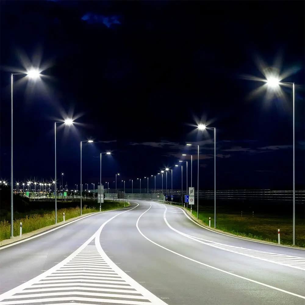 Straßenlampe Straßenlaterne LED Straßenbeleuchtung, IP65 Tageslichtlampe, grau, LED 50W 6850Lm 6500K, HxLxB 43,4x6,3x16,9cm, 2er Set